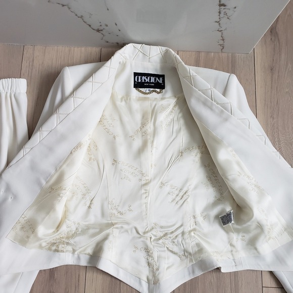 Criscione Skirt Suit  Womens XS White Rhinestone Formal Vintage Set Rock USA - Picture 7 of 16